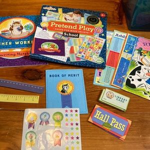 EEBOO Pretend Play Classroom School Supplies Teacher Student Chalk Board